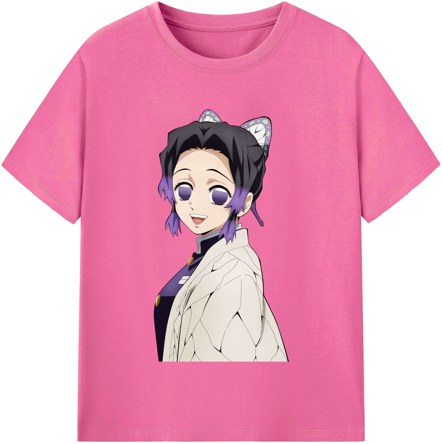 （画像用） 鬼滅の刃（きめつのやいば）蟲柱-胡蝶 しのぶ／こちょう しのぶ Kochou Shinobu レディースカジュアルプリントTシャツ（綿100％）